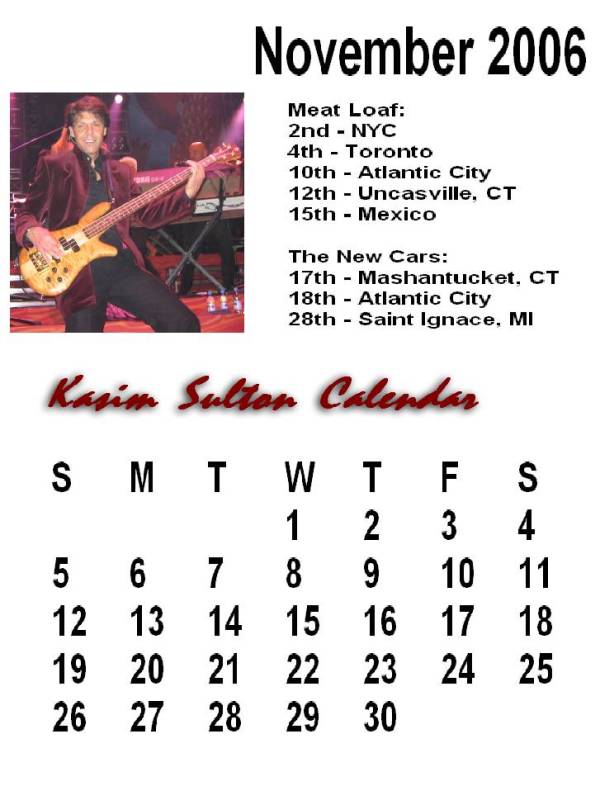 Kasim Sulton Calendar