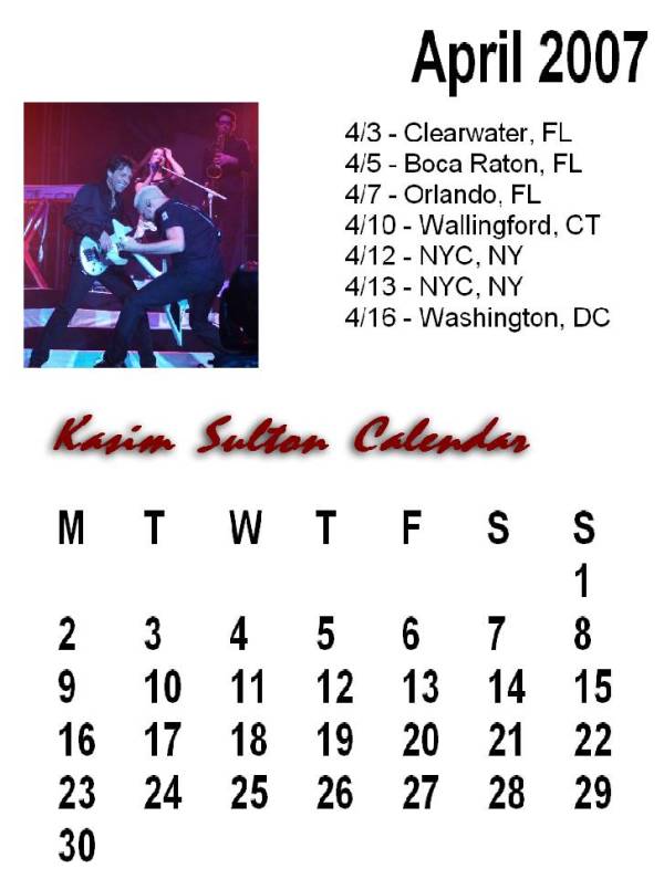 Kasim Sulton Calendar